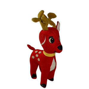 Vintage Stuffed Reindeer Fun World Christmas Decorations Taiwan Red Gold Retro